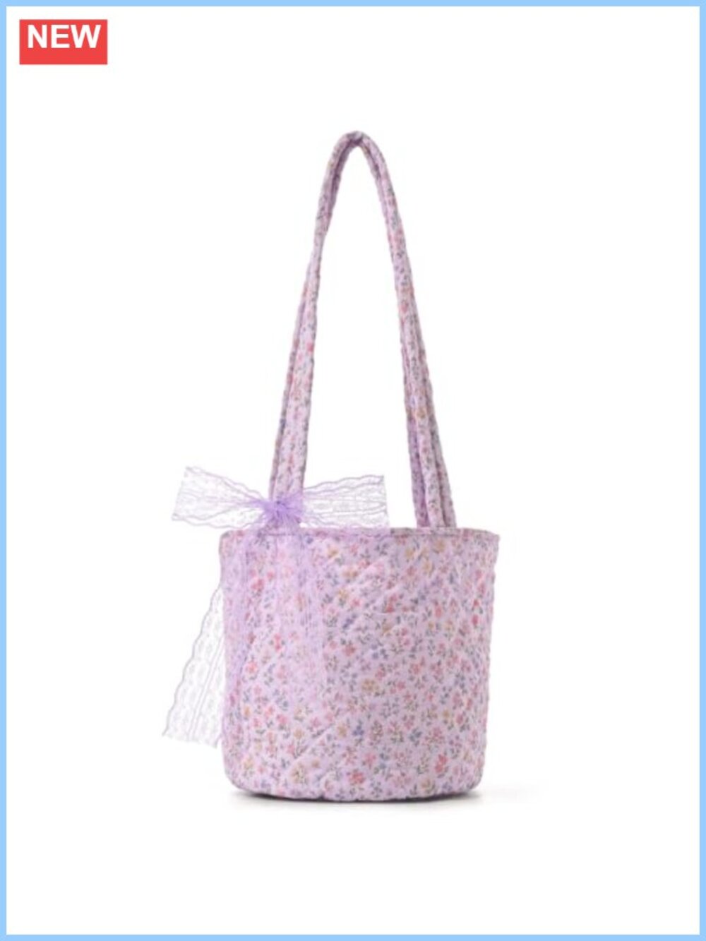 Quilted Floral Small Tote Bag Shoulder Bag with Lace Ribbon